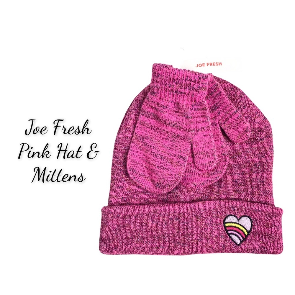 NWT Joe Fresh Pink 💖 Heart Hat & Mittens
